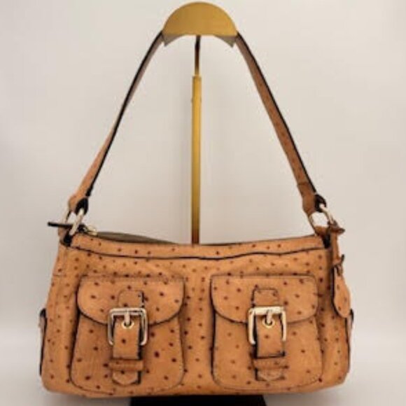 Vintage Dooney & Bourke Ostrich Embossed Leather Shoulder Bag Satchel Tan - Picture 2 of 14
